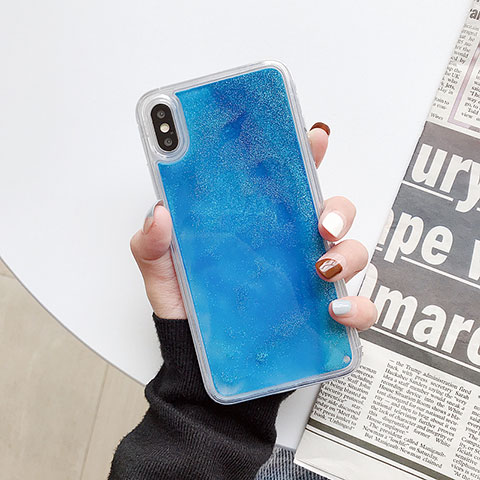 Coque Ultra Fine TPU Souple Housse Etui Transparente Fleurs Z03 pour Apple iPhone Xs Max Bleu Ciel