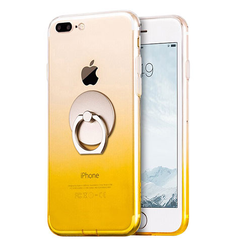 Coque Ultra Fine Transparente Souple Degrade et Support Bague Anneau pour Apple iPhone 8 Plus Jaune