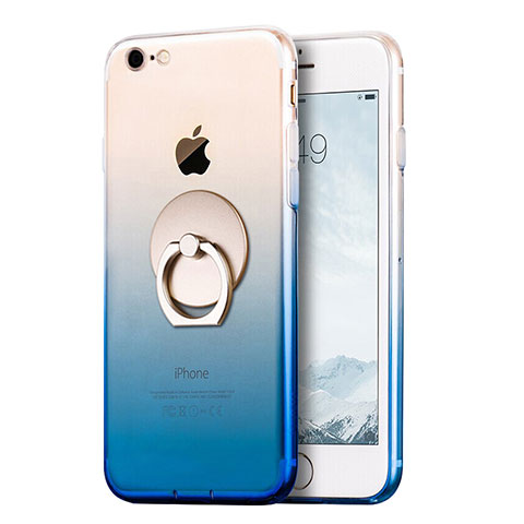 Coque Ultra Fine Transparente Souple Degrade et Support Bague Anneau pour Apple iPhone SE (2020) Bleu