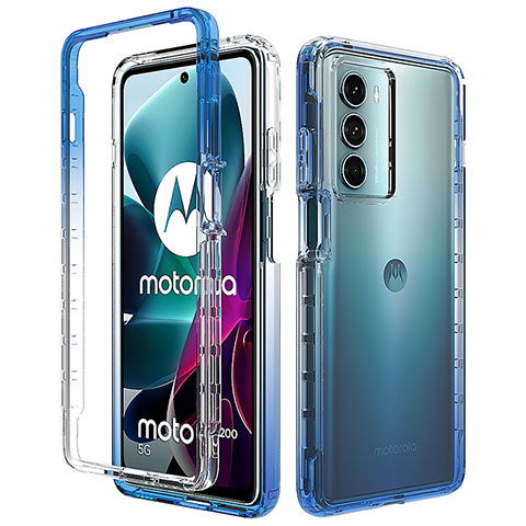 Coque Ultra Fine Transparente Souple Housse Etui 360 Degres Avant et Arriere Degrade pour Motorola Moto G200 5G Bleu