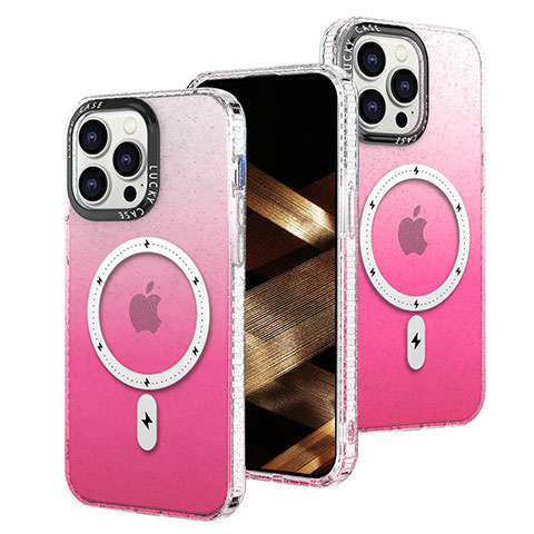 Coque Ultra Fine Transparente Souple Housse Etui Degrade avec Mag-Safe Magnetic Magnetique pour Apple iPhone 15 Pro Rose Rouge