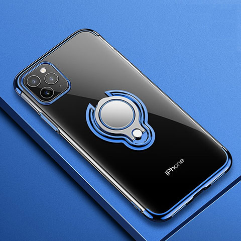 Coque Ultra Slim Silicone Souple Housse Etui Transparente avec Support Bague Anneau Aimante Magnetique C01 pour Apple iPhone 11 Pro Bleu
