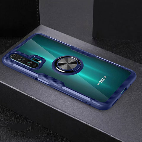Coque Ultra Slim Silicone Souple Housse Etui Transparente avec Support Bague Anneau Aimante Magnetique C01 pour Huawei Honor 20 Pro Bleu