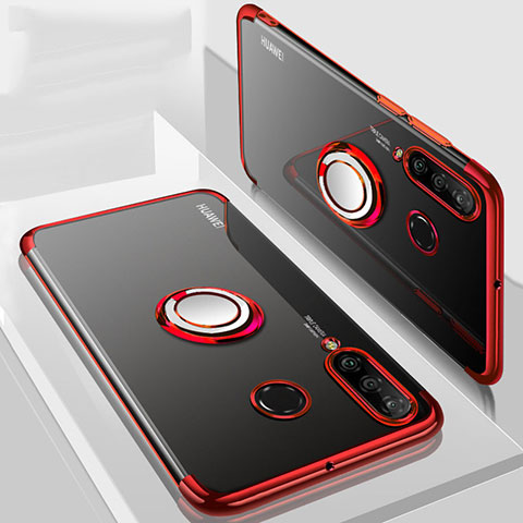 Coque Ultra Slim Silicone Souple Housse Etui Transparente avec Support Bague Anneau Aimante Magnetique C01 pour Huawei P30 Lite New Edition Rouge