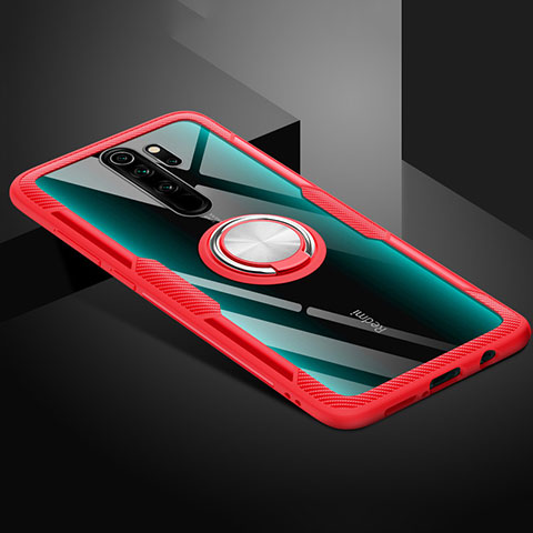Coque Ultra Slim Silicone Souple Housse Etui Transparente avec Support Bague Anneau Aimante Magnetique C01 pour Xiaomi Redmi Note 8 Pro Rouge