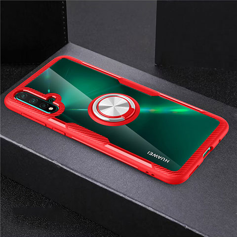 Coque Ultra Slim Silicone Souple Housse Etui Transparente avec Support Bague Anneau Aimante Magnetique C02 pour Huawei Nova 5 Pro Rouge