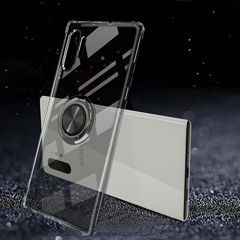 Coque Ultra Slim Silicone Souple Housse Etui Transparente avec Support Bague Anneau Aimante Magnetique C02 pour Samsung Galaxy Note 10 Plus 5G Noir