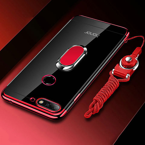 Coque Ultra Slim Silicone Souple Housse Etui Transparente avec Support Bague Anneau Aimante Magnetique S01 pour Huawei Enjoy 8e Rouge
