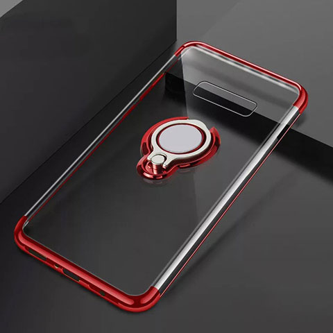 Coque Ultra Slim Silicone Souple Housse Etui Transparente avec Support Bague Anneau Aimante Magnetique S01 pour Samsung Galaxy S10 Plus Rouge