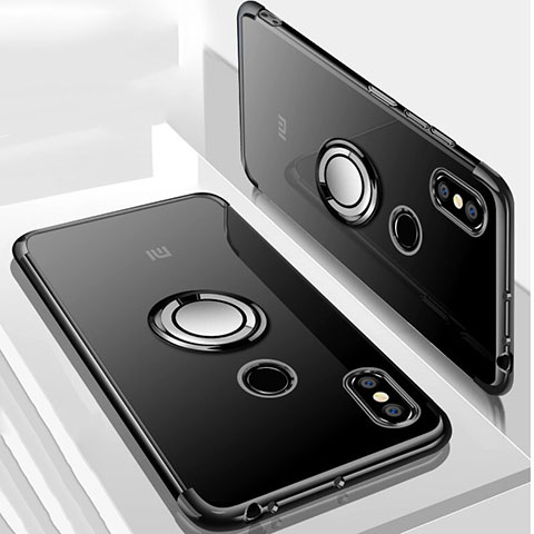 Coque Ultra Slim Silicone Souple Housse Etui Transparente avec Support Bague Anneau Aimante Magnetique S01 pour Xiaomi Mi Max 3 Noir