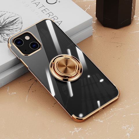 Coque Ultra Slim Silicone Souple Housse Etui Transparente avec Support Bague Anneau Aimante Magnetique Z02 pour Apple iPhone 14 Or