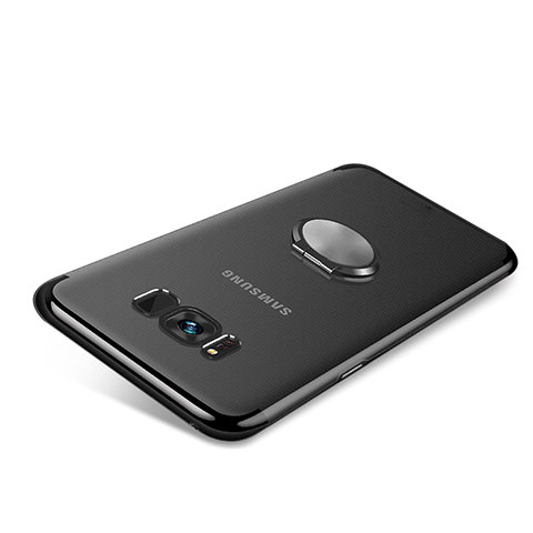 Coque Ultra Slim Silicone Souple Housse Etui Transparente avec Support Bague Anneau Aimante S01 pour Samsung Galaxy S8 Noir