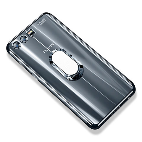 Coque Ultra Slim Silicone Souple Housse Etui Transparente avec Support Bague Anneau S01 pour Huawei Honor 9 Gris