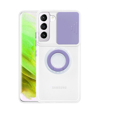 Coque Ultra Slim Silicone Souple Housse Etui Transparente avec Support Bague Anneau S01 pour Samsung Galaxy S22 5G Violet