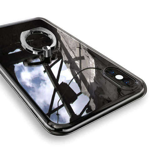 Coque Ultra Slim Silicone Souple Housse Etui Transparente avec Support Bague Anneau V01 pour Apple iPhone Xs Max Argent