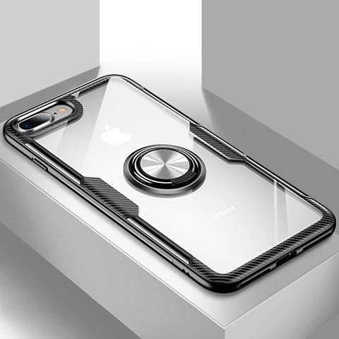 Coque Ultra Slim Silicone Souple Housse Etui Transparente avec Support S01 pour Apple iPhone 7 Plus Noir