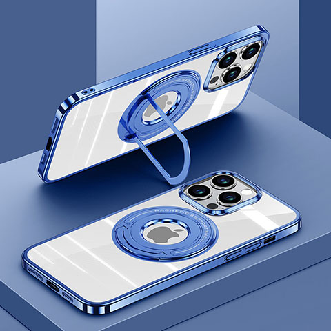 Coque Ultra Slim Silicone Souple Transparente avec Mag-Safe Magnetic Magnetique AC1 pour Apple iPhone 13 Pro Max Bleu