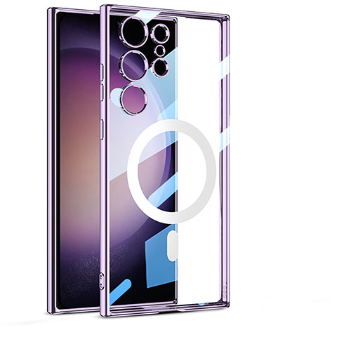 Coque Ultra Slim Silicone Souple Transparente avec Mag-Safe Magnetic Magnetique AC1 pour Samsung Galaxy S23 Ultra 5G Violet