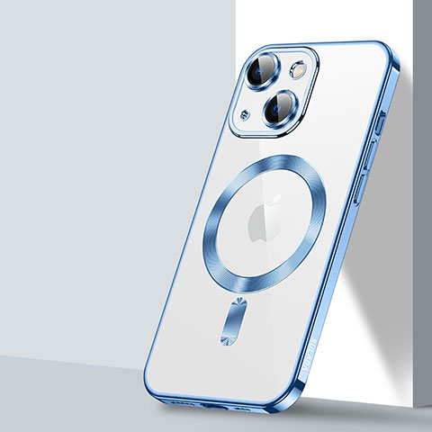 Coque Ultra Slim Silicone Souple Transparente avec Mag-Safe Magnetic Magnetique LD2 pour Apple iPhone 14 Plus Bleu