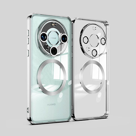 Coque Ultra Slim Silicone Souple Transparente avec Mag-Safe Magnetic Magnetique P01 pour Huawei Mate 60 Pro Argent