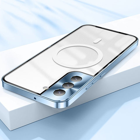 Coque Ultra Slim Silicone Souple Transparente avec Mag-Safe Magnetic Magnetique pour Samsung Galaxy S21 FE 5G Bleu