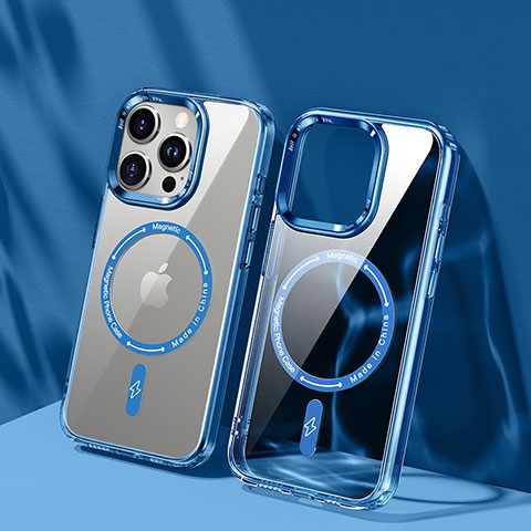 Coque Ultra Slim Silicone Souple Transparente avec Mag-Safe Magnetic Magnetique TB1 pour Apple iPhone 13 Pro Max Bleu