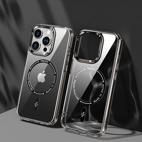 Coque Ultra Slim Silicone Souple Transparente avec Mag-Safe Magnetic Magnetique TB1 pour Apple iPhone 15 Pro Gris