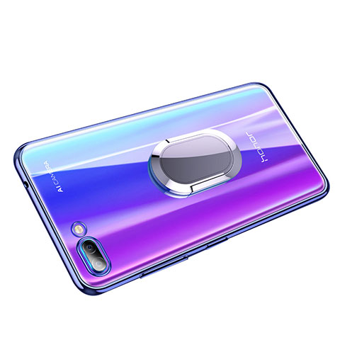 Coque Ultra Slim Silicone Souple Transparente avec Support Bague Anneau pour Huawei Honor 10 Bleu