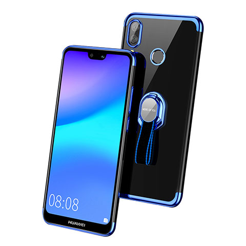 Coque Ultra Slim Silicone Souple Transparente avec Support Bague Anneau pour Huawei Nova 3e Bleu