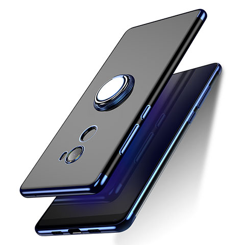 Coque Ultra Slim Silicone Souple Transparente avec Support Bague Anneau pour Xiaomi Mi Mix 2 Bleu