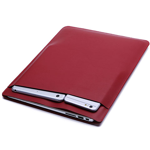 Double Pochette Housse Cuir L01 pour Huawei Matebook D15 (2020) 15.6 Vin Rouge