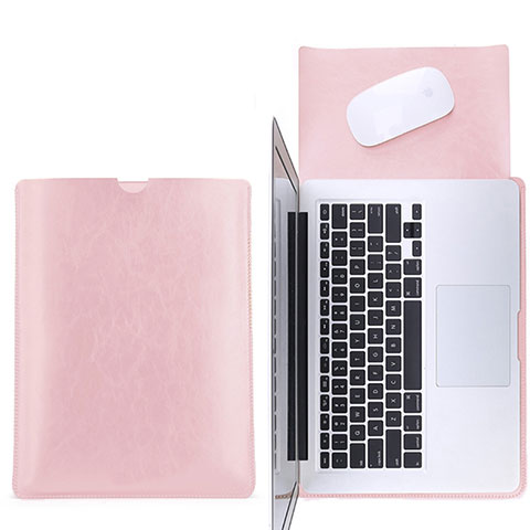 Double Pochette Housse Cuir L17 pour Apple MacBook Pro 13 pouces Rose