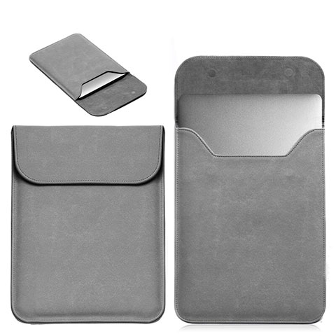 Double Pochette Housse Cuir L19 pour Apple MacBook 12 pouces Gris