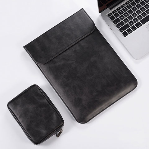 Double Pochette Housse Cuir pour Apple MacBook Air 11 pouces Noir
