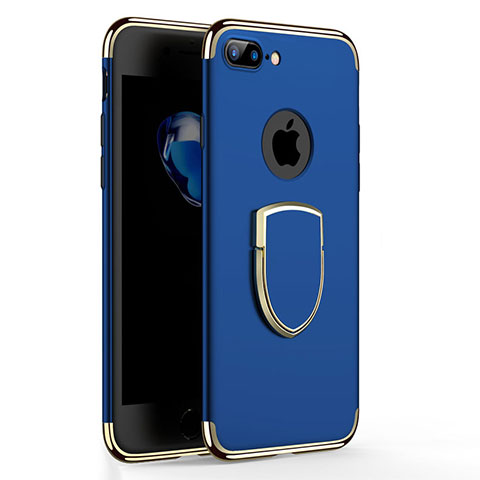 Etui Bumper Luxe Metal et Plastique avec Support Bague Anneau A03 pour Apple iPhone 8 Plus Bleu