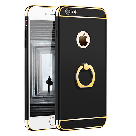 Etui Bumper Luxe Metal et Plastique avec Support Bague Anneau pour Apple iPhone 6 Plus Noir