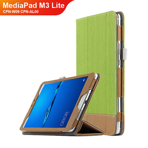 Etui Clapet Portefeuille Livre Cuir L01 pour Huawei MediaPad M3 Lite 8.0 CPN-W09 CPN-AL00 Vert