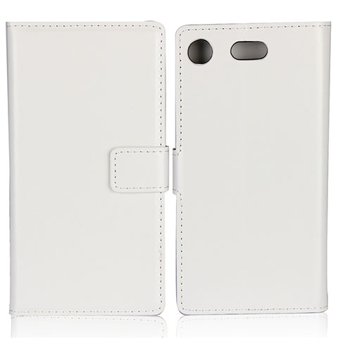 Etui Clapet Portefeuille Livre Cuir L01 pour Sony Xperia XZ1 Compact Blanc