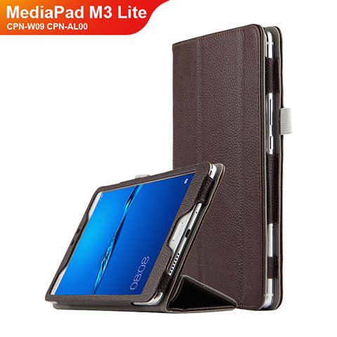 Etui Clapet Portefeuille Livre Cuir L02 pour Huawei MediaPad M3 Lite 8.0 CPN-W09 CPN-AL00 Marron