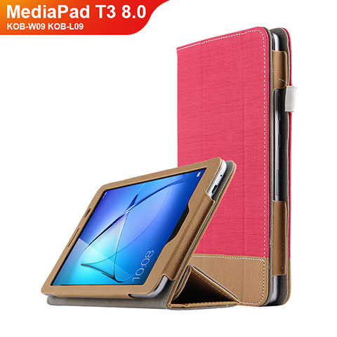 Etui Clapet Portefeuille Livre Cuir L03 pour Huawei MediaPad T3 8.0 KOB-W09 KOB-L09 Rouge