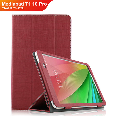 Etui Clapet Portefeuille Livre Tissu pour Huawei Mediapad T1 10 Pro T1-A21L T1-A23L Rouge