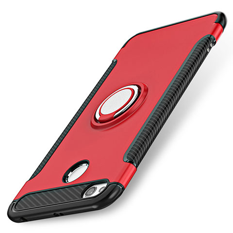 Etui Contour Silicone et Plastique Mat avec Support Bague Anneau pour Xiaomi Redmi 3S Prime Rouge