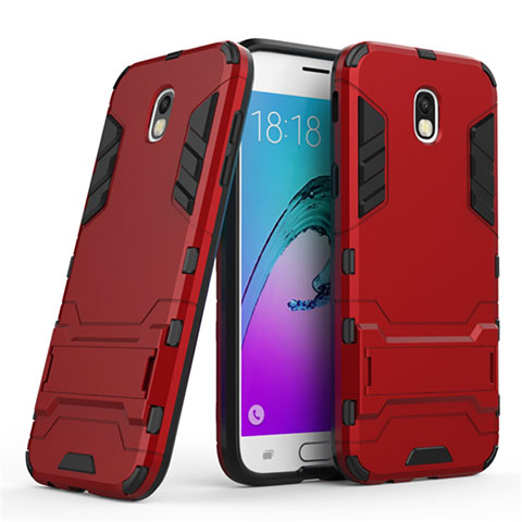 Etui Contour Silicone et Plastique Mat avec Support pour Samsung Galaxy J5 (2017) SM-J750F Rouge