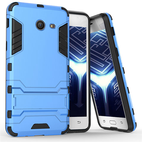 Etui Contour Silicone et Plastique Mat avec Support pour Samsung Galaxy J5 (2017) Version Americaine Bleu