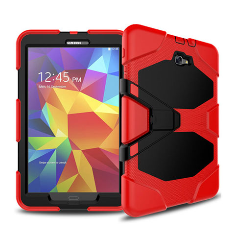 Etui Contour Silicone et Plastique Mat avec Support pour Samsung Galaxy Tab A6 10.1 SM-T580 SM-T585 Rouge