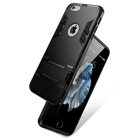 Etui Contour Silicone et Vitre Mat avec Support pour Apple iPhone 6S Noir