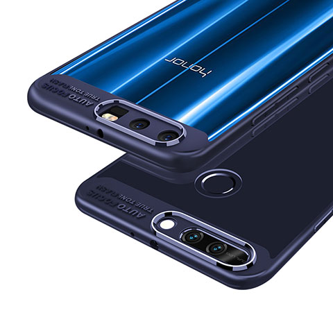 Etui Contour Silicone et Vitre Transparente Miroir 360 Degres pour Huawei Honor 9 Bleu