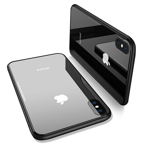 Etui Contour Silicone et Vitre Transparente Miroir pour Apple iPhone X Noir
