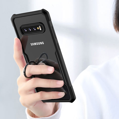 Etui Contour Silicone et Vitre Transparente Miroir pour Samsung Galaxy S10 Noir