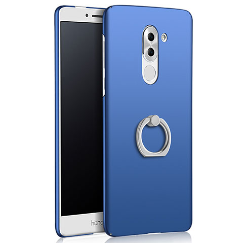 Etui Plastique Rigide Mat avec Support Bague Anneau A03 pour Huawei Honor 6X Bleu